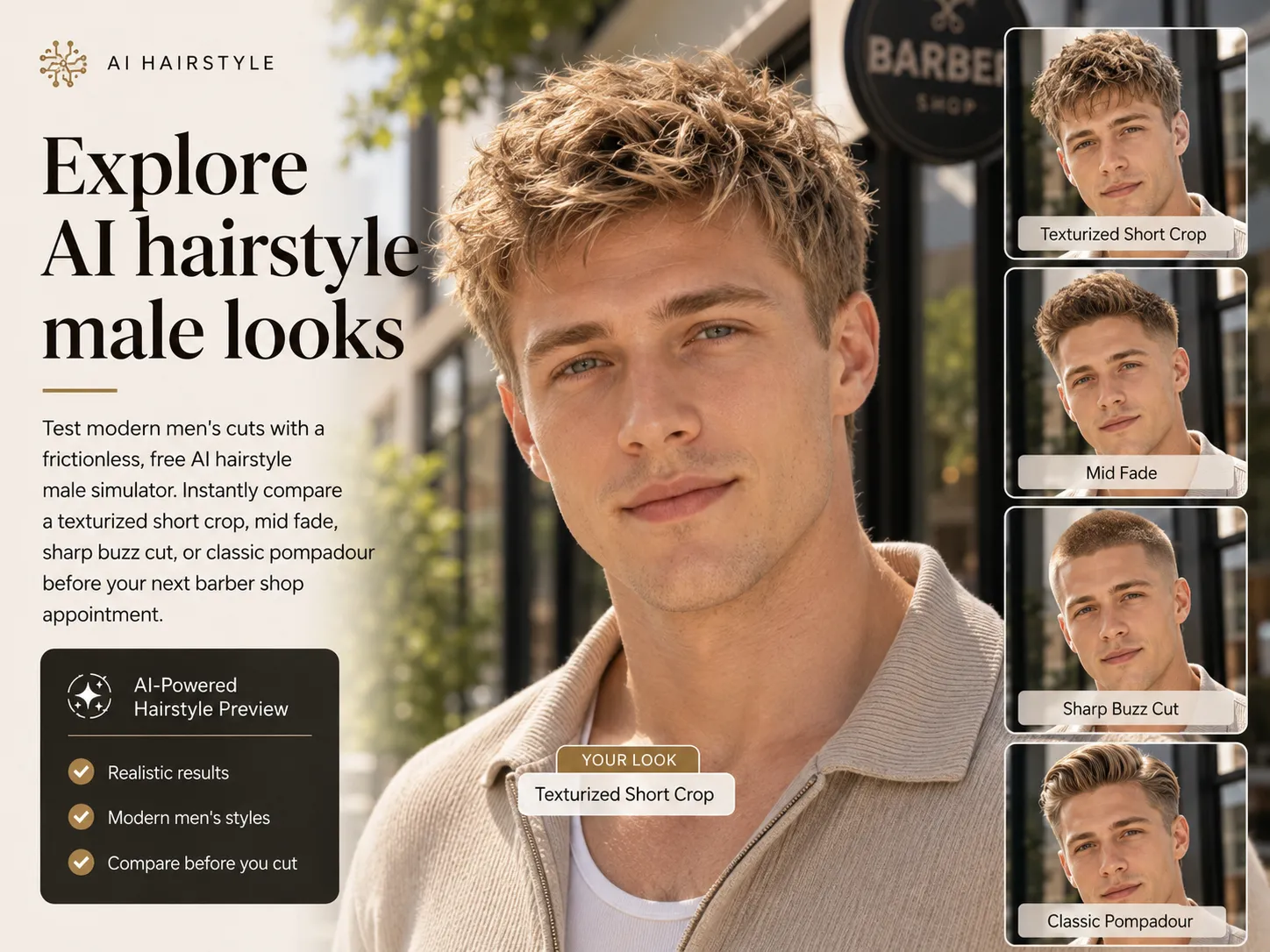 Mens textured short crop preview using free ai hairstyle male simulator
